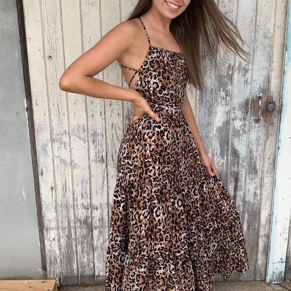 TIGERLILY Divya Leopard Print Crossover Back Tiered Midi Maxi Dress NWOT RRP$269 - Picture 6 of 16